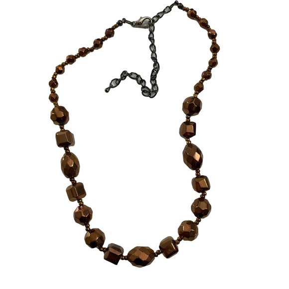 Copper Colored Graduated Beaded Necklace 21" Adjustable Gun Metal Chain - Picture 1 of 5